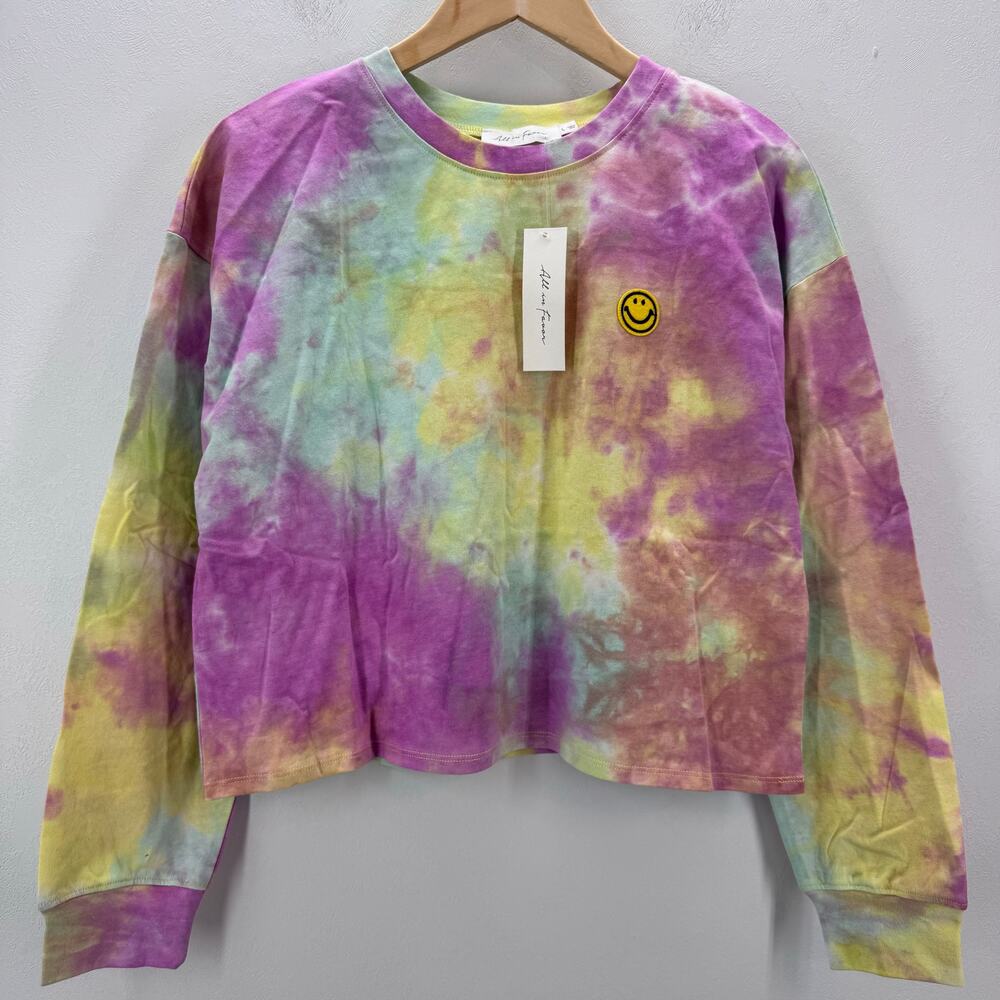 NWT All in Favor Women's Cropped Lime Purple Tie Dye Sweatshirt sz L Cozy Boho